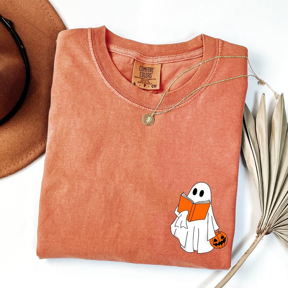 NEW Comfort Colors® Halloween Ghost Reading Book Graphic Tee Shirt for Women